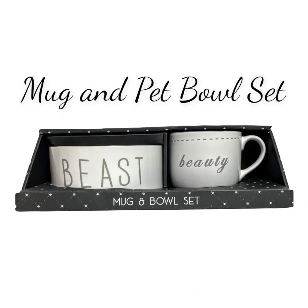 NIB Mug and Pet Bowl Set, “BEAUTY“ & “BEAST”